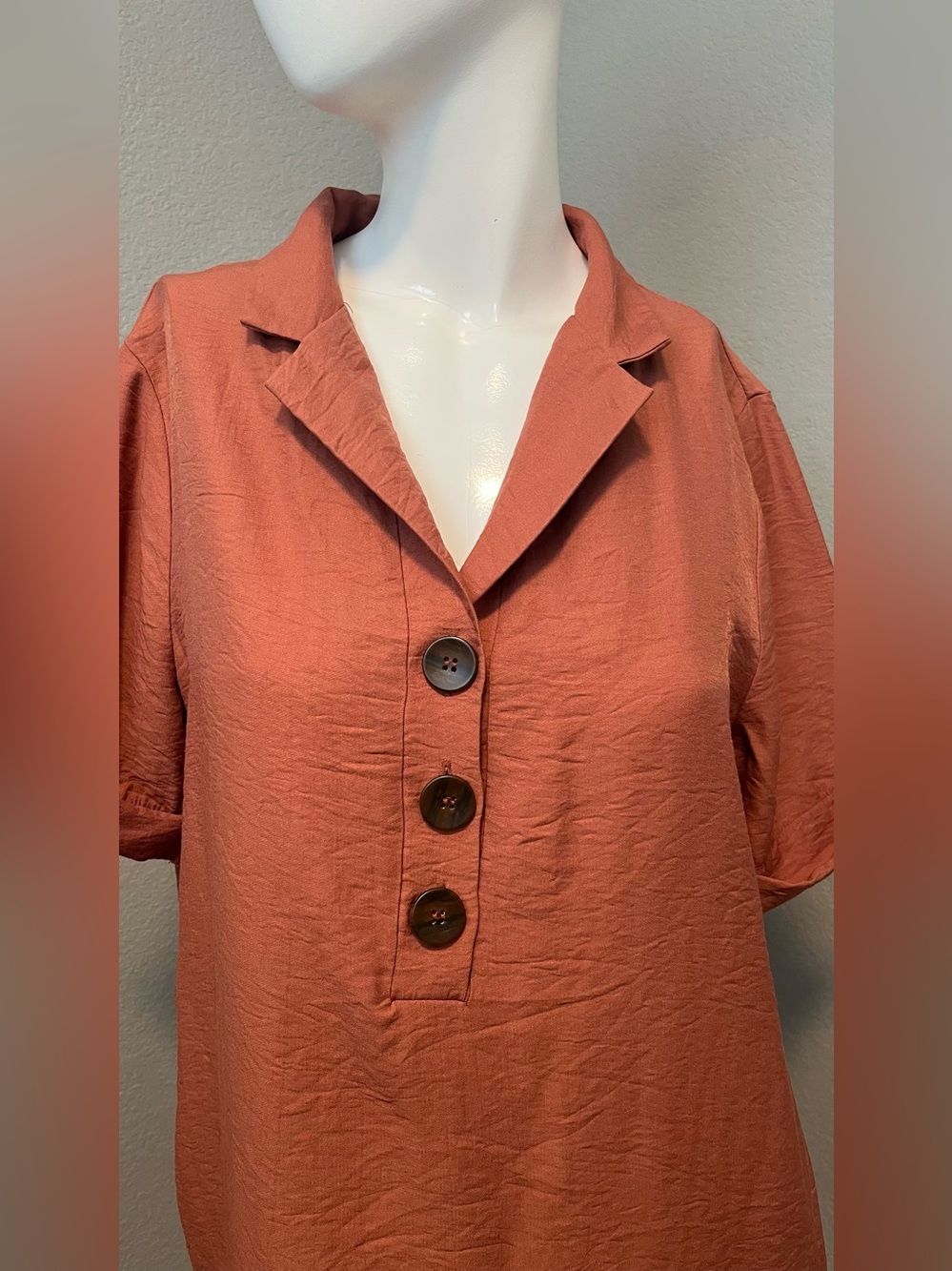 Crescent Women’s Terracotta Short Sleeves Pullover Tunic Mini Dress Size M - Picture 3 of 12